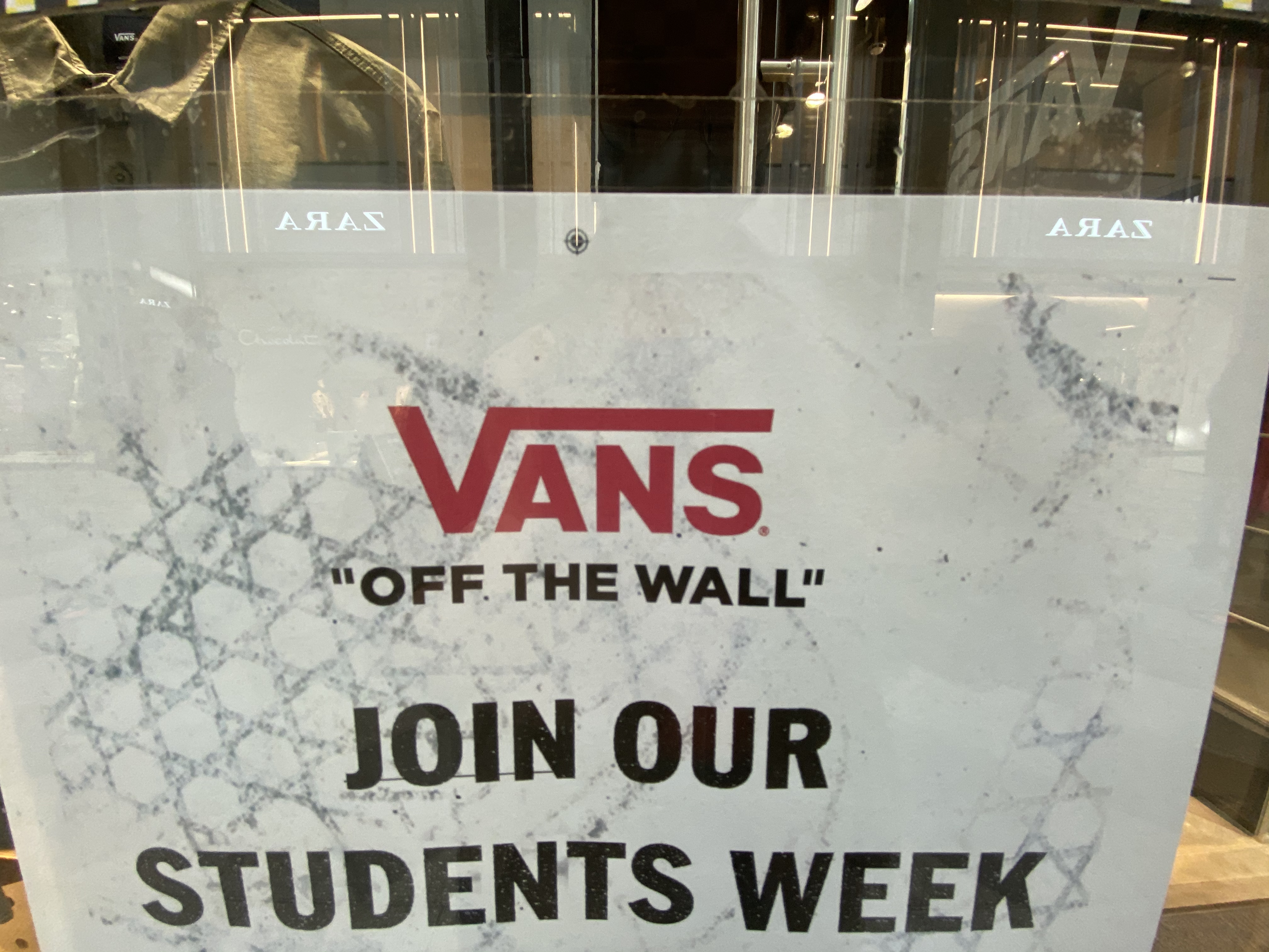 Recruitment Panflet at Vans Shop in Westgate, Oxford